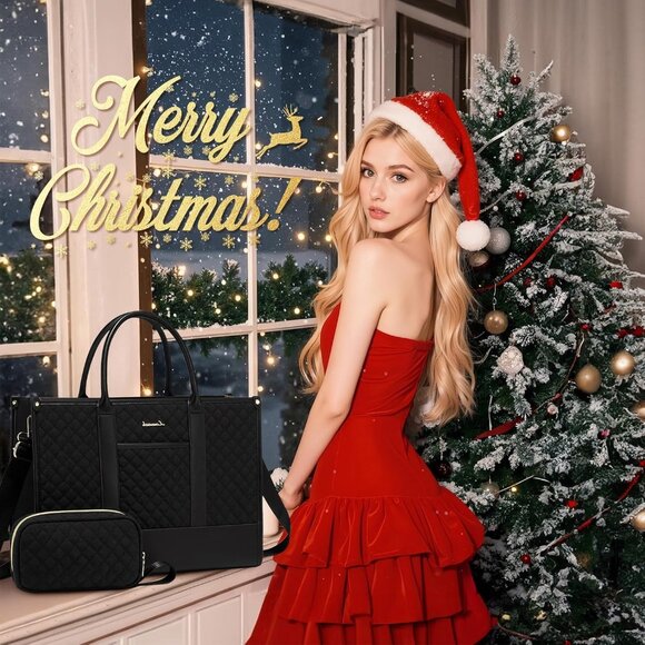 Laptop Bags for Women Work Tote Bag Computer Purse Shoulder Bag Black - Picture 3 of 9